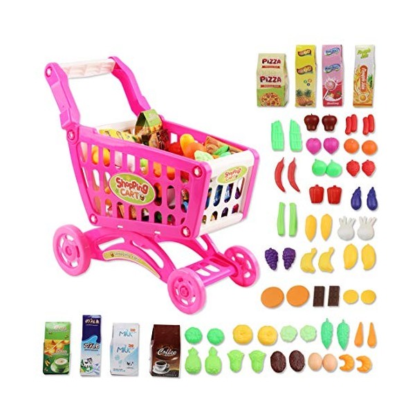 deAO Chariot de supermarché pour Enfants 65 Nourriture Fruits et Légumes Jeu de Rôle de Nourriture Jouet éducatif Jouet de Cu