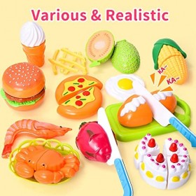 Fegalop 32 Pièces Jouets en Plastique Fruits et Légumes à Découper, Dinette Enfant Accessoire Cuisine Jouet, Chef Jeu de rôle