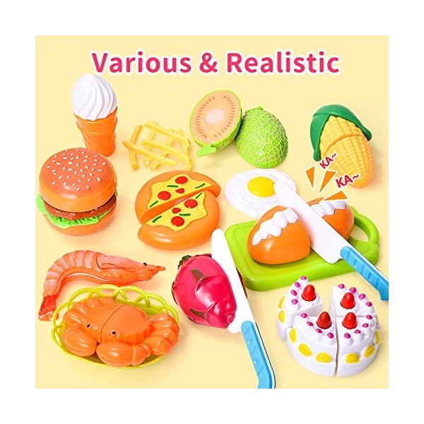 Fegalop 32 Pièces Jouets en Plastique Fruits et Légumes à Découper, Dinette Enfant Accessoire Cuisine Jouet, Chef Jeu de rôle