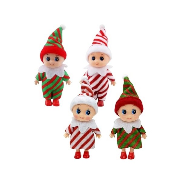 Mienocol Lot de 4 mini elfes de Noël coquins pour garçons et filles, accessoires de tradition de Noël rayures 
