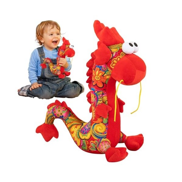 Niktule Peluche Dragon Chanceux | 2024 Motif Floral Année de la Mascotte du Dragon 9,84 Pouces,Année du Dragon Mascotte Drago