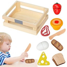 Jikiaci Ensemble de Cuisine pour Tout-Petits | Jeu de Cuisine en Bois | Couper de Faux Aliments Jouer des Accessoires de Joue