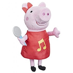 Peppa Pig Peppa Chante, Peluche chantante avec Robe Rouge pailletée et Noeud, Chante 3 chansons, dès 3 Ans