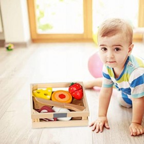 Jikiaci Ensemble de Cuisine pour Tout-Petits | Jeu de Cuisine en Bois | Couper de Faux Aliments Jouer des Accessoires de Joue