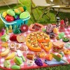 Kopi Corgi Cuisine Enfant Ensemble,67PCS Dinette Enfant Nourriture Accessoire Ustensile avec Panier de Rangement,Fruits et Lé