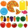 NIWWIN Ensemble de 24 pièces d’Aliments en Jouets pour Enfants Plastique Pizza découpée Fruits et légumes