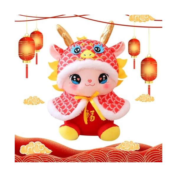 Frifer Mascotte en Peluche de l’année du Dragon 2024 | Poupée Mascotte Dragon Doux,Dragon en Peluche Durable, Mascotte de la