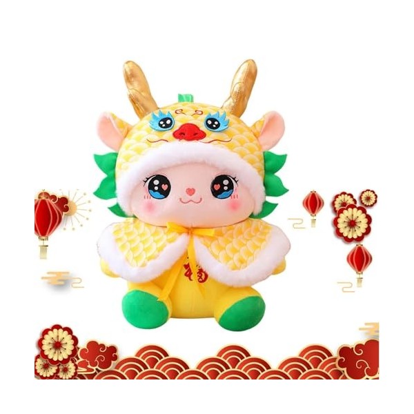 Frifer Mascotte en Peluche de l’année du Dragon 2024 | Poupée Mascotte Dragon Doux,Dragon en Peluche Durable, Mascotte de la