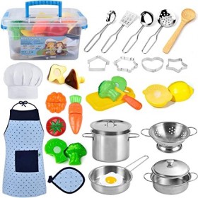 AMOYEE Jouets de Cuisine pour Enfants, 30 Pièces, Ensemble De Jouets De Cuisson pour Enfants, Jeu de Petit Chef,Cadeau Parfai