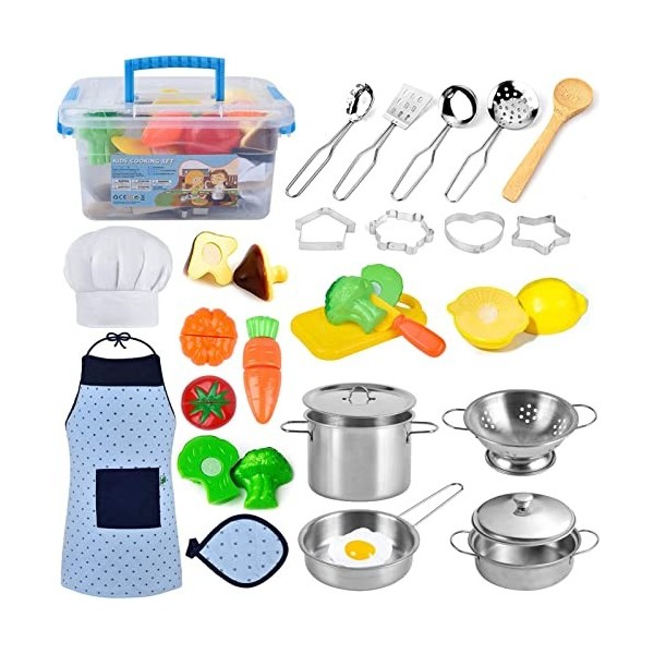 AMOYEE Jouets de Cuisine pour Enfants, 30 Pièces, Ensemble De Jouets De Cuisson pour Enfants, Jeu de Petit Chef,Cadeau Parfai