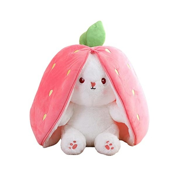 Oreiller lapin fraise, jouet en peluche lapin cache-cache, lapins cache-cache, enveloppé dans un jouet en peluche fraises, po