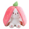 Oreiller lapin fraise, jouet en peluche lapin cache-cache, lapins cache-cache, enveloppé dans un jouet en peluche fraises, po
