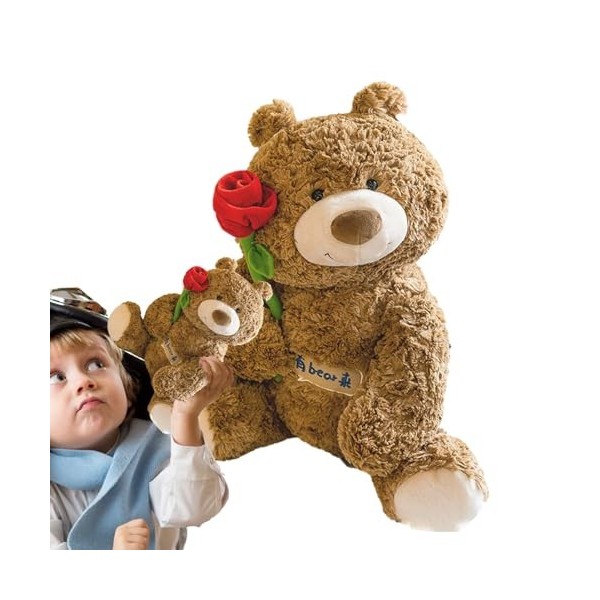 Niesel Ours en Peluche avec des Fleurs 12 Pouces, Peluches Douces Ours Animal Poupée, Cadeau en Peluche de la Saint-Valentin 