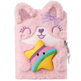 Pinkgarden Cahier en Peluche Adorable Chat pour Filles, 160 Pages, Journal Intime, Cadeau danniversaire de Noël pour Filles