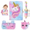 VFANDV Journal Intime Fille avec Cadenas, Ensemble de Cahier de Licorne en Peluche et Un Stylo Multicolore, Agenda Secret pou