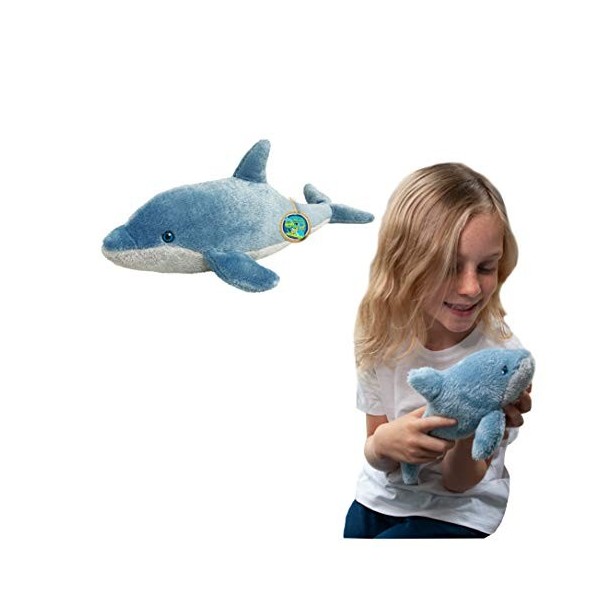 EcoBuddiez - Dauphin de Deluxebase. Petite Peluche Douce de 26cm Faite de Bouteilles en Plastique Recyclées. Cadeau Calin éco