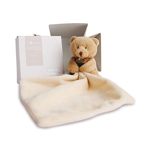 Doudou et Compagnie - Doudou Lapin Mouchoir - Boîte en Forme de Fleur - Blanc - 10 Cm - Idée Cadeau de Naissance Fille et Gar