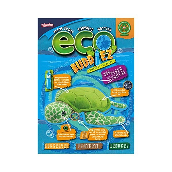 EcoBuddiez - Tortue deau de Deluxebase. Petite Peluche Douce de 20cm Faite de Bouteilles en Plastique Recyclées. Cadeau Cali