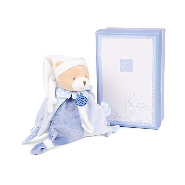 Doudou et Compagnie - Doudou Attache Tétine, Sucette - Petit Chou - Ours - Bleu - Boite Cadeau - 17 Cm - Idée Cadeau de Naiss