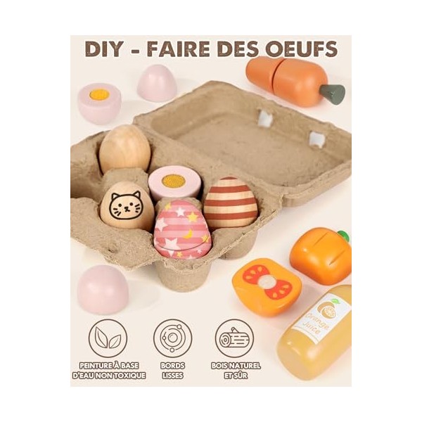 Jouets en Bois Fruits et Légumes à Découper, Enfant Dinette Nourriture Accessoire Ustensile, Jeux de Cuisine Enfants Plus de 