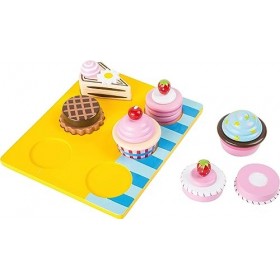 Small foot 10149 Cupcakes et gateaux à découper en bois, avec fermeture velcro combinable individuellement, à partir de 3 ans
