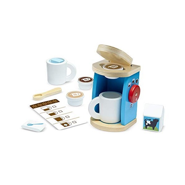 Melissa & Doug, Machine à Expresso, 11 pièces, Machine a Cafe Cafetiere avec accesoires, Jeux de rôle, Jeu dimitation, Jouet