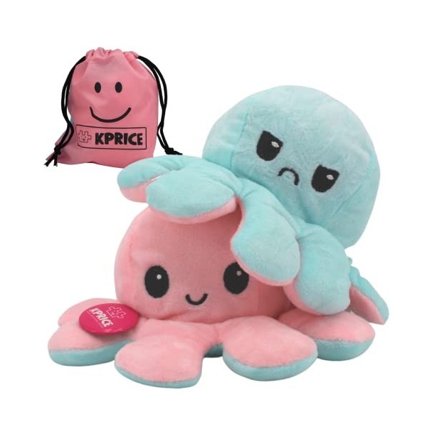 KPRICE® Pieuvre Peluche Réversible 20cm - Poulpe Peluche Mignonne - Octopus Poulpy Emotion - Bi Color - Poulpie Poulpi - Doud