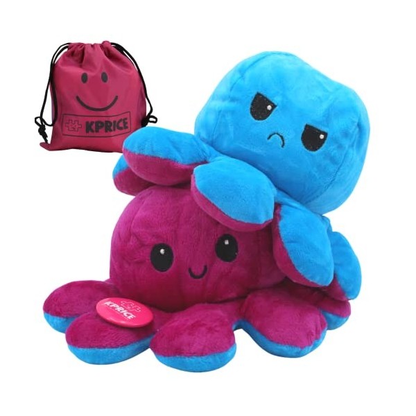 KPRICE® Pieuvre Peluche Réversible 20cm - Poulpe Peluche Mignonne - Octopus Poulpy Emotion - Bi Color - Poulpie Poulpi - Doud