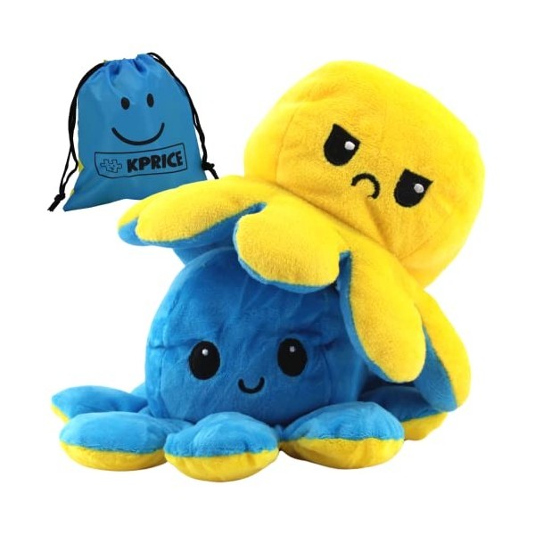 KPRICE® Pieuvre Peluche Réversible 20cm - Poulpe Peluche Mignonne - Octopus Poulpy Emotion - Bi Color - Poulpie Poulpi - Doud