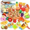 70 Pièces Ensembles Accessoires de Cuisine Jouet pour Enfants, Coupe Fruits et Légumes Jouet, Aliments Jouets en Plastique po