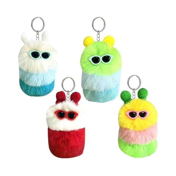 Porte-Clés Chenille en Peluche, Caterpillar Key Chain Plush, Voiture En Peluche Porte-Clés pour Femmes Enfants Chaîne de Clé 