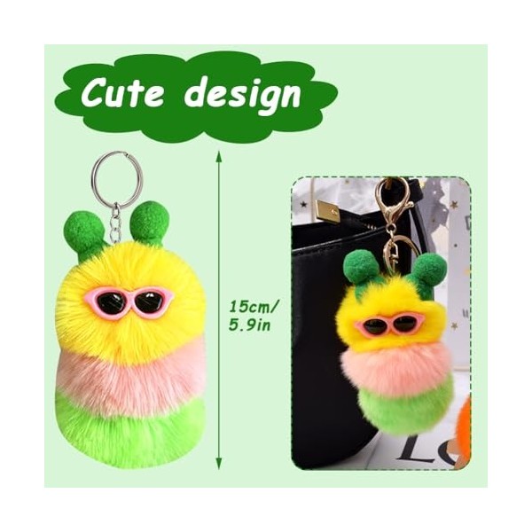 Porte-Clés Chenille en Peluche, Caterpillar Key Chain Plush, Voiture En Peluche Porte-Clés pour Femmes Enfants Chaîne de Clé 