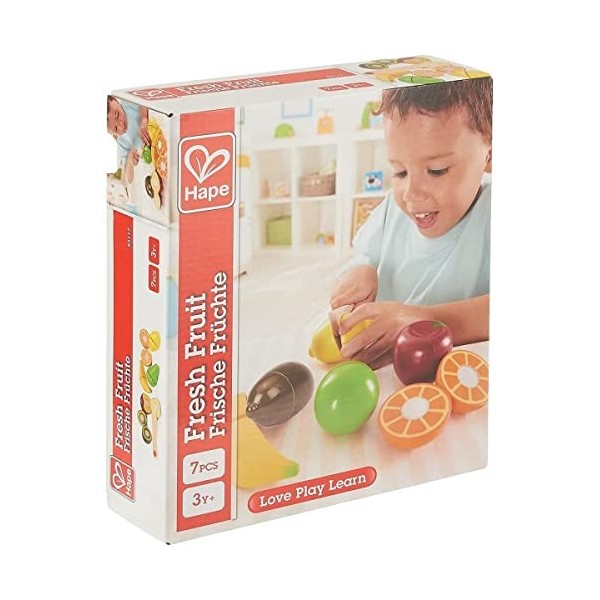 Hape Fresh Fruit Kitchen Playset , Award-Winning Wooden Pretend Play Food Set for Kids, Velcro Fruit Slices and Play Knife fo