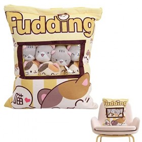 AIYING Oreiller en Peluche Kawaii, Coussin en Peluche Mignon pour collation Mignon avec 8 Chat Amovibles, Jouet en Peluche po