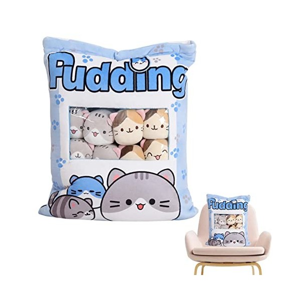 AIYING Oreiller en Peluche Kawaii, Coussin en Peluche Mignon pour collation Mignon avec 8 Chat Amovibles, Jouet en Peluche po