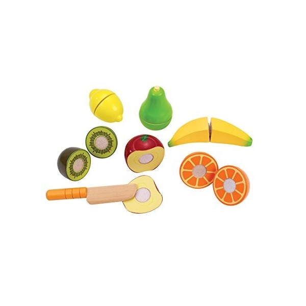 Hape Fresh Fruit Kitchen Playset , Award-Winning Wooden Pretend Play Food Set for Kids, Velcro Fruit Slices and Play Knife fo