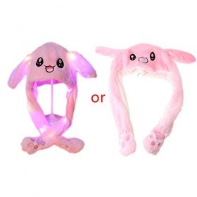 SWEETWU Chapeau lumineux en peluche avec oreilles mobiles Lapin Panda LED Cache-oreilles pour femmes filles Cosplay Fête de N