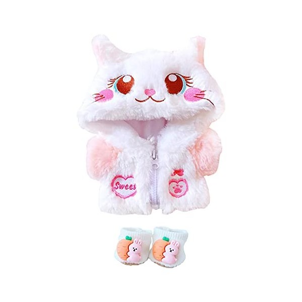 niannyyhouse Vêtements de poupée en peluche rose de 20 cm, veste à capuche et chaussures de 20,3 cm, accessoires de poupée r