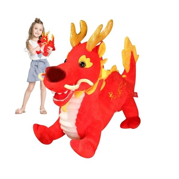 Dragon chinois peluche, poupée mascotte peluche dragon chinois lannée 2024, mascotte en peluche dragon du Nouvel An chinois,