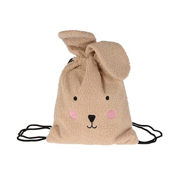 MIJOMA Sac en peluche douillet en polaire douce avec visage brodé et oreilles cousues, Ours marron., Etui 30x14cm