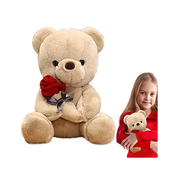 Stalf Ours en peluche Rose étreinte Poupée en peluche Fait à la main Rose artificielle, table Cadeaux pour femmes, Saint Vale