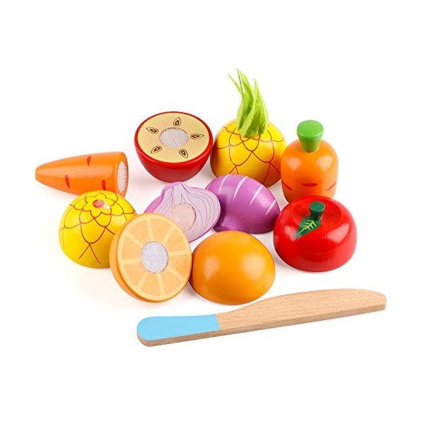 Wondertoys Ensemble de jouets alimentaires en bois pour fruits, légumes, nourriture en bois, jeu de rôle, jouet dapprentissa