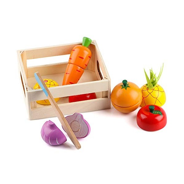 Wondertoys Ensemble de jouets alimentaires en bois pour fruits, légumes, nourriture en bois, jeu de rôle, jouet dapprentissa