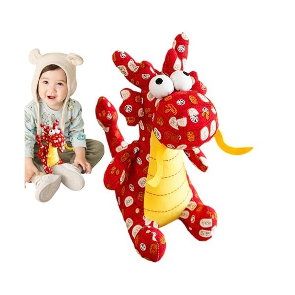 Yideen Peluche Dragon du Nouvel an | Design Floral 2024 Année de la Mascotte du Dragon | Peluche Dragon du Zodiaque Chinois, 