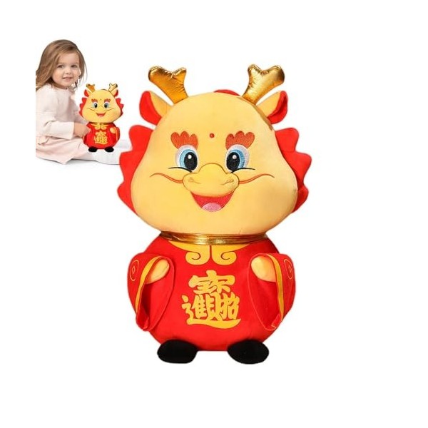 Poupée en peluche dragon chinois 2024 – 1/2 mascotte de l'année du dragon,  animal en peluche dragon 3D, animal en peluche dragon, décorations