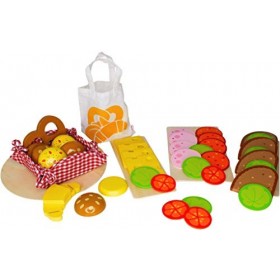 Bambilino Goki Rolls, pain, saucisse, fromage et salade - Nourriture pour enfants marchands et cuisines de jeu - En bois