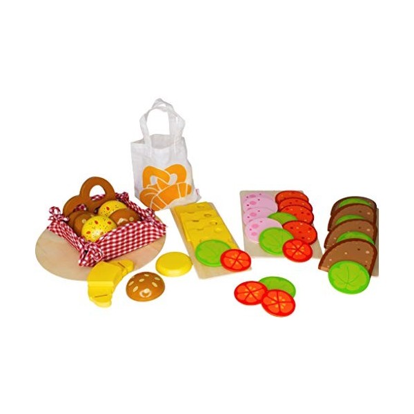 Bambilino Goki Rolls, pain, saucisse, fromage et salade - Nourriture pour enfants marchands et cuisines de jeu - En bois