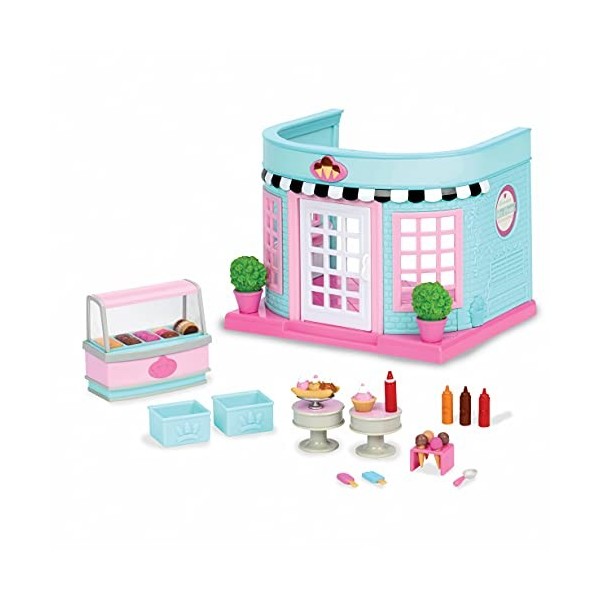 Lil Woodzeez Scoops & Sprinkles Ice Cream Shop - Ensemble de Jouets 23 pièces avec Boutique, mobilier, et Accessoires Alimen