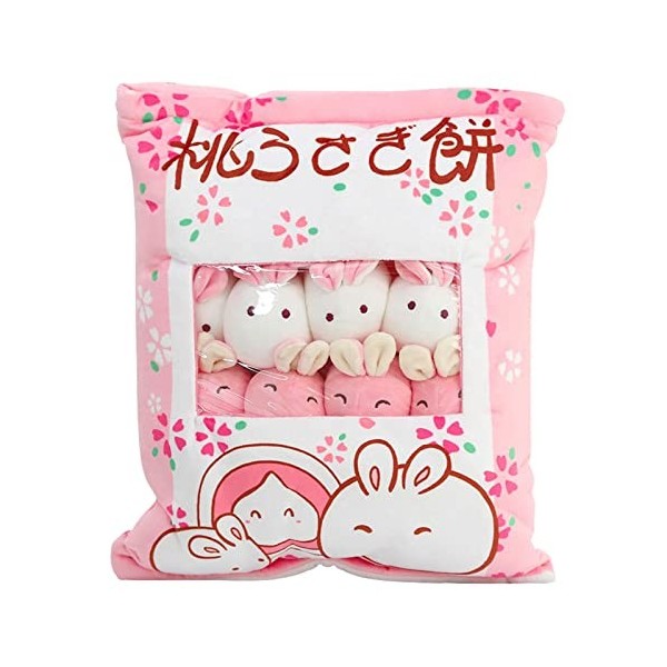 Oreiller Kawaii, Mignon avec 8 Poupées de Lapins Amovibles, Animaux en Peluche, Cadeau Pour Enfants Filles, Décoration de La 