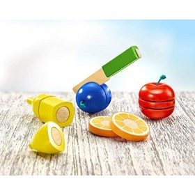 Selecta 62070 Salade de fruits Jeu d’imitation d’aliments à couper, avec velcro pour assembler les morceaux, en bois, 11 pièc